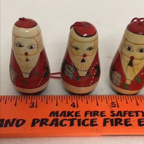 Set of six vintage wooden Santa Claus ornaments - Picture 2 of 4